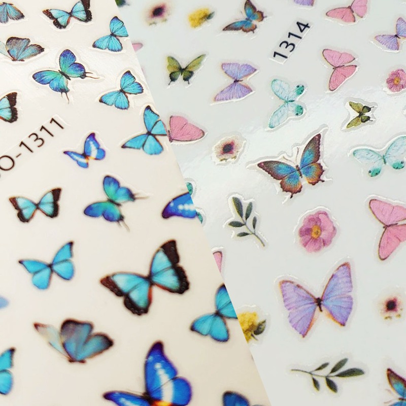 Boutique Korea Blue Butterfly, Pastel Butterfly Nail Sticker / Self Gel Nail Material