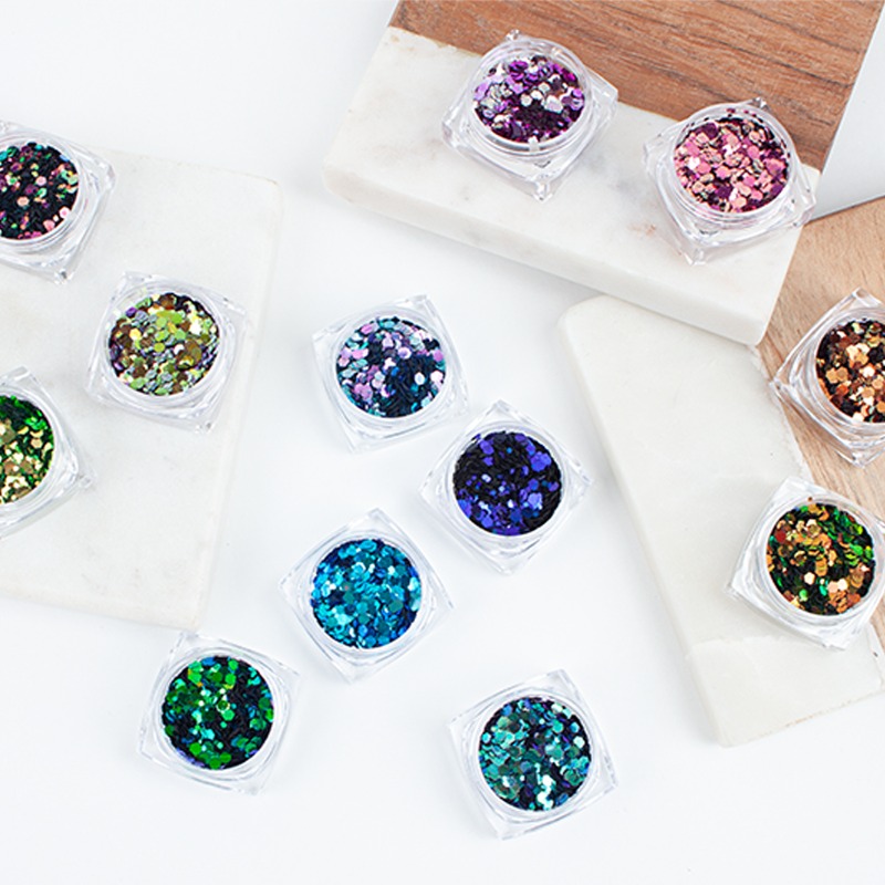 Boutique Korea Dalok Hexagon Spangle Glitter Nail Art Set of 12