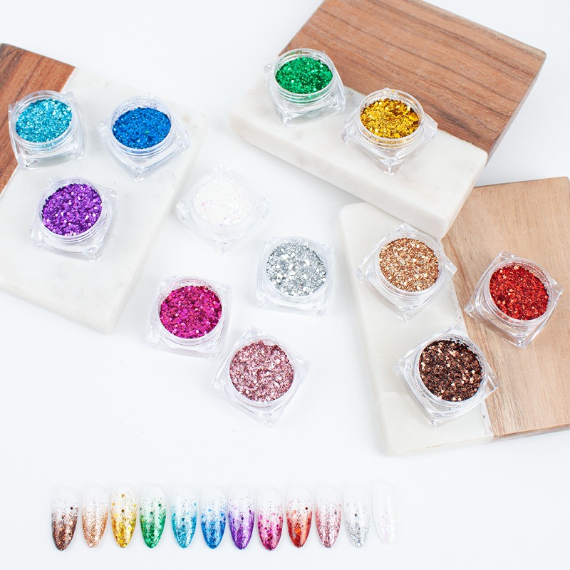 Boutique Korea Mini Hex Glitter Nail Art Set of 12