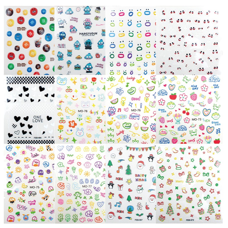Butique Korea Gel Nail 3D Decoration Embossed Nail Sticker Collection of 12 Types